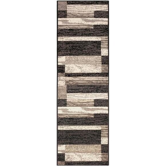 Indoor Runner Rug,Jute Backed,Modern Geometric Patchwork Floor Decor for Bedroom - Picture 2 of 7